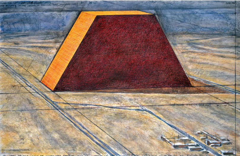 rysunek Christo i Jeanne-Claude ukazujący koncepcję „The Mastaba” / fot. Eeva-Inkeri / Christo and Jeanne-Claude Foundation