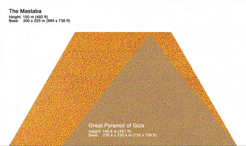 rozmiary „The Mastaba” w zestawieniu z Piramidą Cheopsa w Gizie / fot. Christo and Jeanne-Claude Foundation